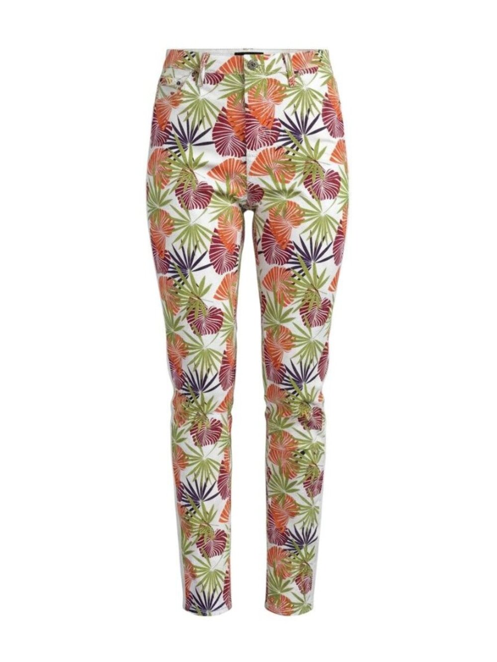 Ashley Stewart Womens White Multicolor Tropical Leaf Print Skinny Pants 18